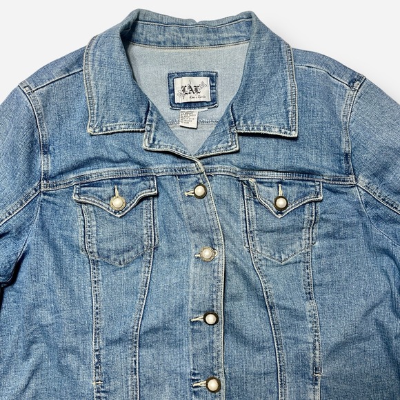 Live‎ A Little LAL Denim Jean Jacket XL Vintage Y2K Pearl Buttons 3/4 Sleeves - Picture 2 of 12